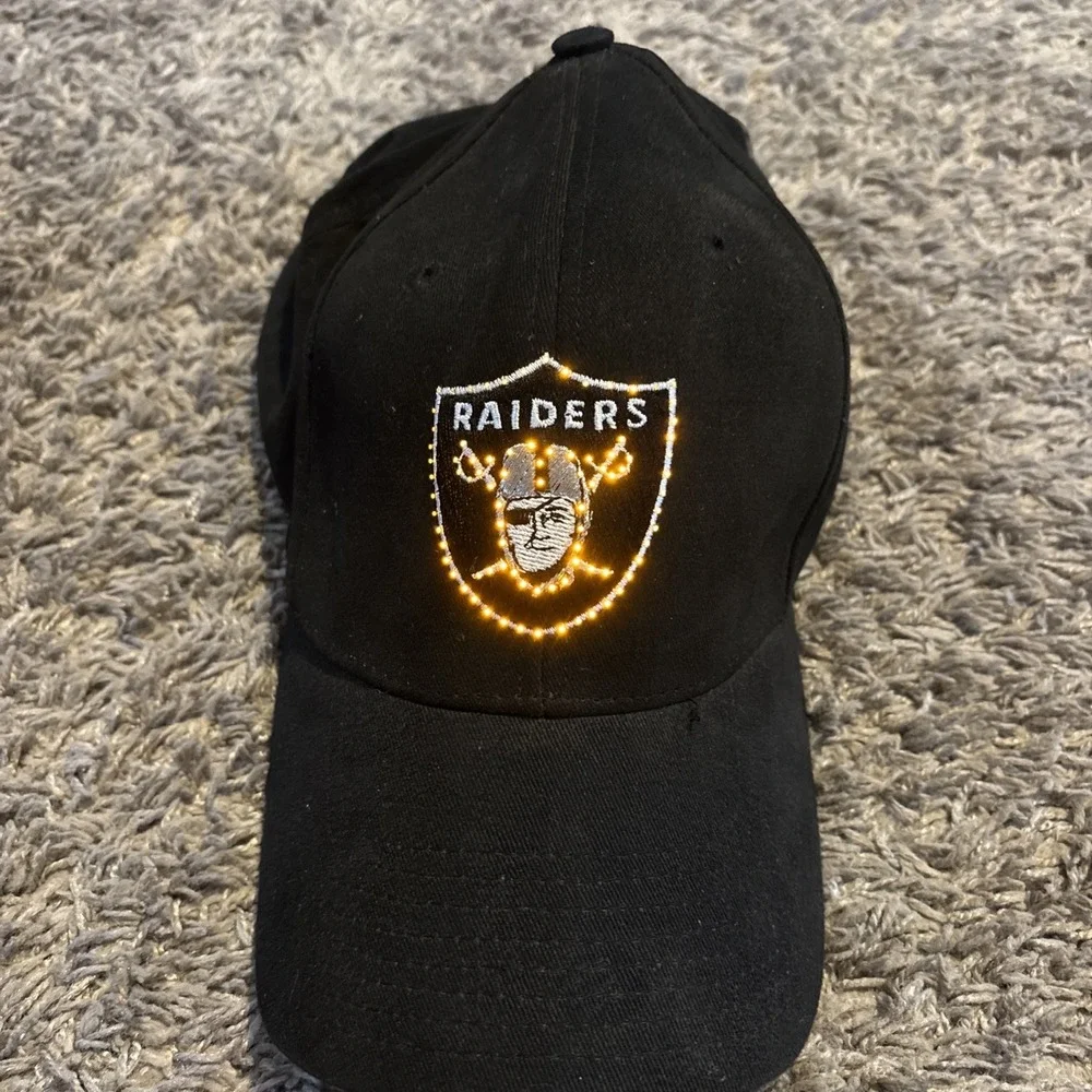 NFL Los Angeles Oakland Raiders Logo 7 Black Adjustable LIGHT UP Hat Vintage New